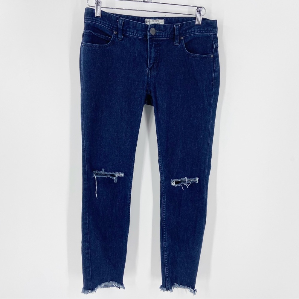 FREE PEOPLE Distressed Jeans Frayed Hem 27 Skinny Dark Wash